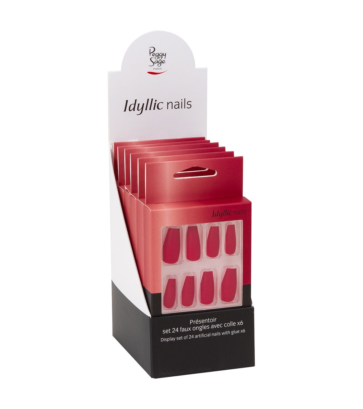 Expositor - Juego de 24 uñas artificiales Idyllic nails fire red x6