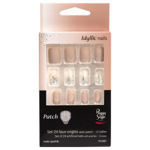 Juego de 24 uñas artificiales con parche - nude sparkle