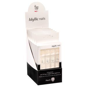 Expositor - Juego de 24 uñas artificiales con parche - French glitter x6